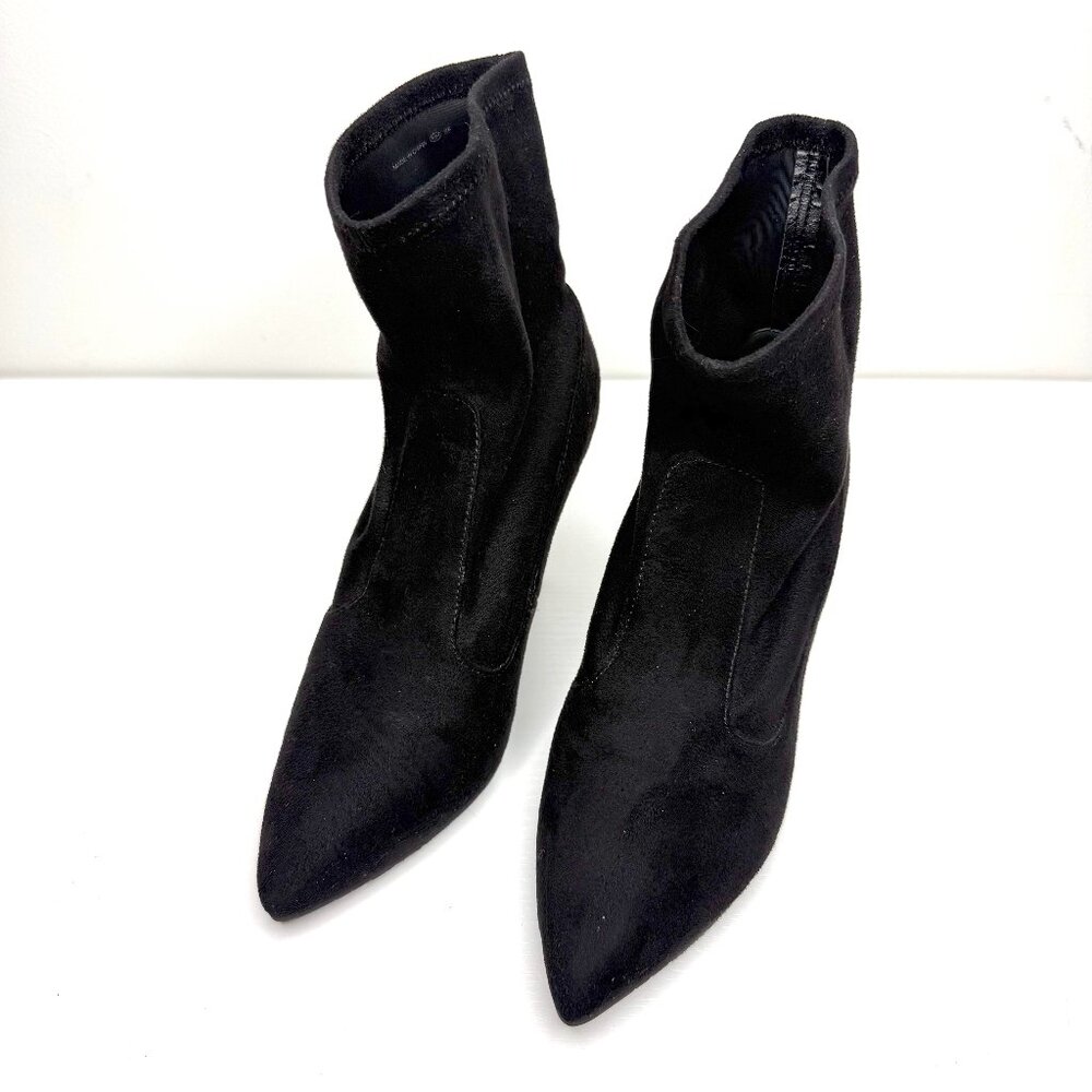 NINA Roxie Suede Rhinestone Crystal Stiletto Heel Pointed Ankle Boots 7 Black